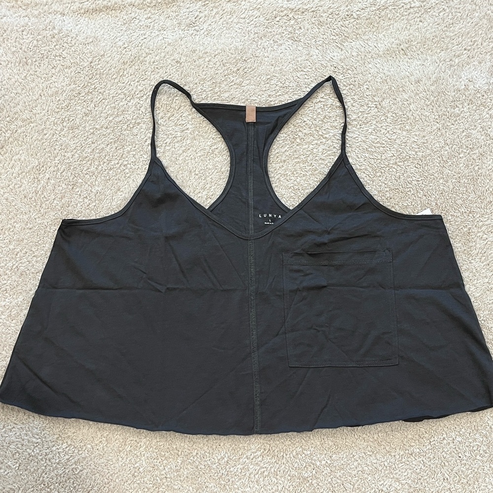 NEW Lunya Organic Pima Racer Tank Gray Size Large